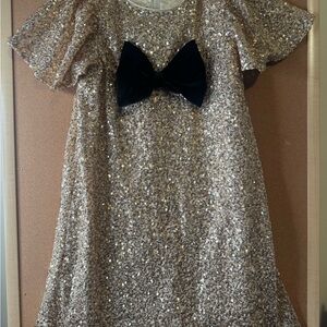 Biscotti Gold Sequin Dress with Black Velvet Bow